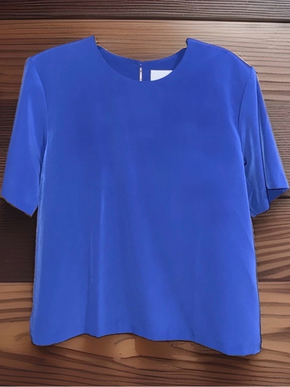 NWT Susan Graver Royal Blue Short-Sleeve Round-Neck Blouse-XL-EC
